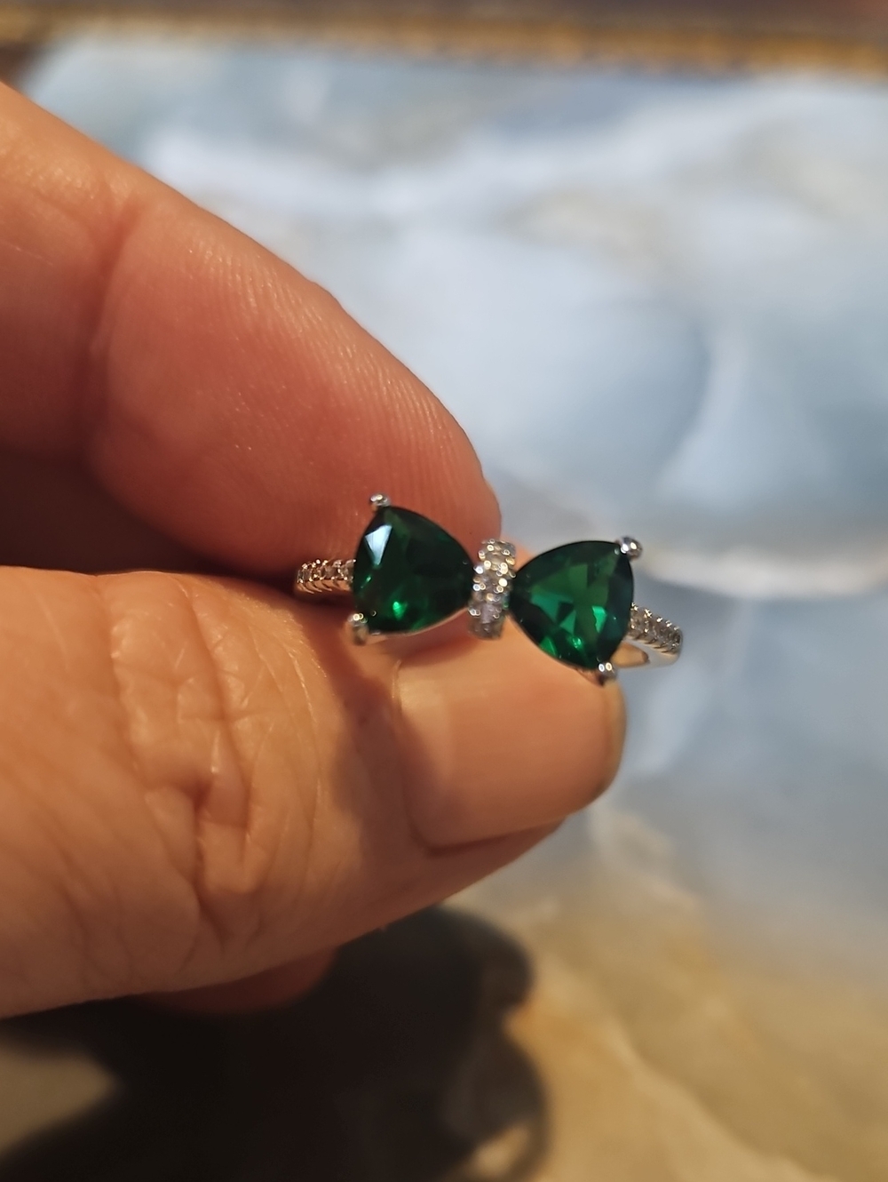 Emerald Bow Ring - Green Crystal Accent Women's Ring